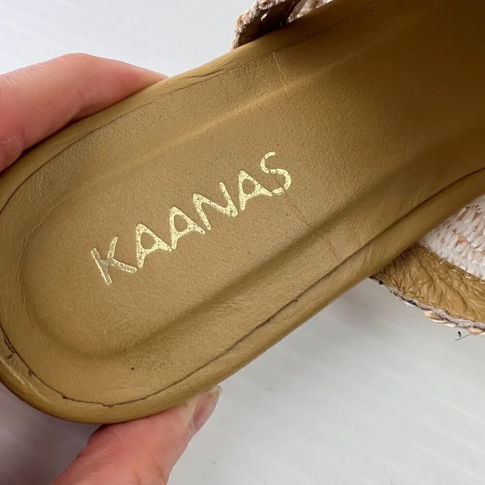 Kaanas Tahiti Slide Sandals Size 8 White Multi Handwoven Double Straps